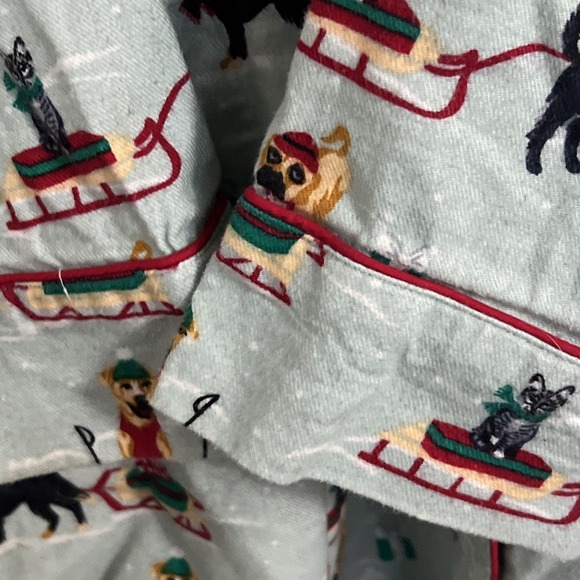 Land's End Blue Red Black Holiday Dogs Sleds Cotton Pajama Shirt Medium M 10 12 - Picture 8 of 12